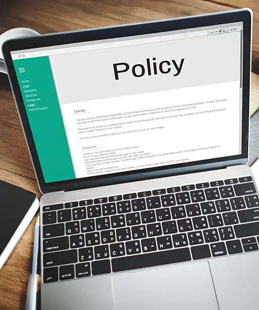 Digital interface displaying privacy policy and company rules, representing centralized knowledge and document management within a single IT system.